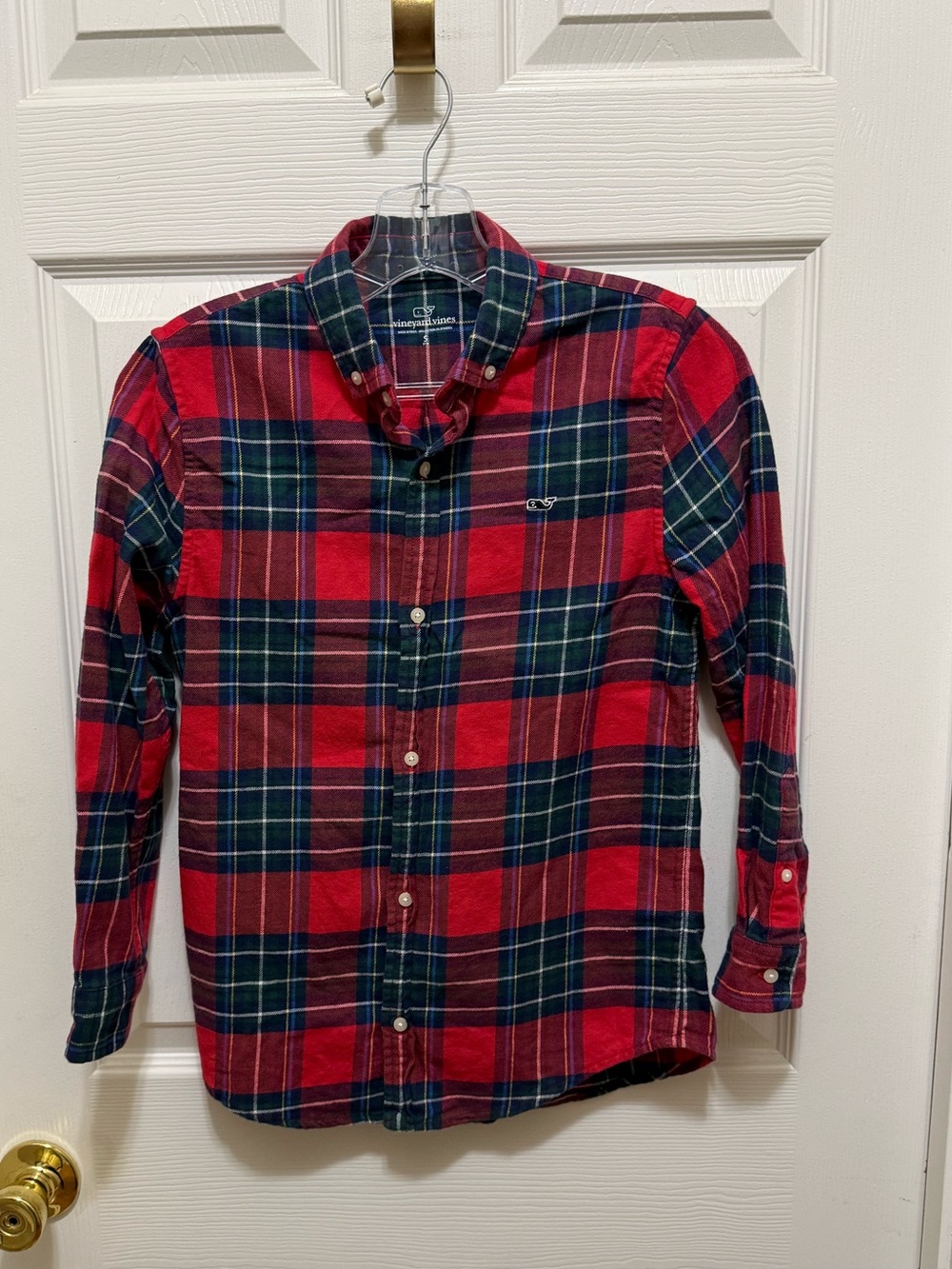 Vineyard Vines Flannel Red and Navy Plaid Button-Down Shirt Boys Small